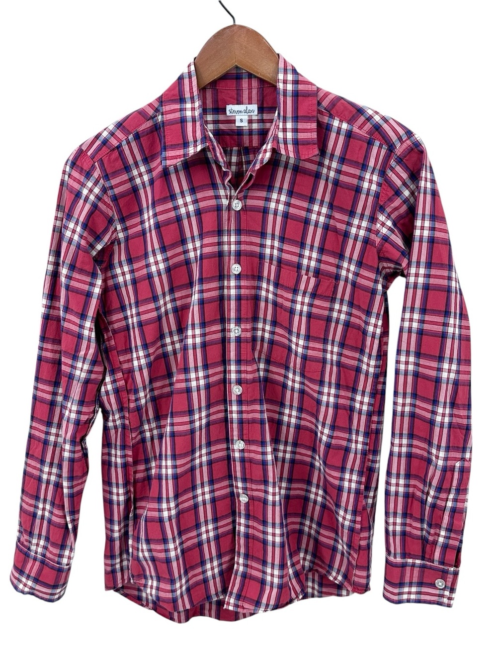 STEVEN ALAN Shirt Plaid Button-Down Made In USA Red